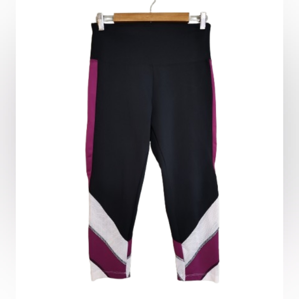 BALLY TOTAL FITNESS Black and Purple Colorblock Leggings Size Large Sportswear